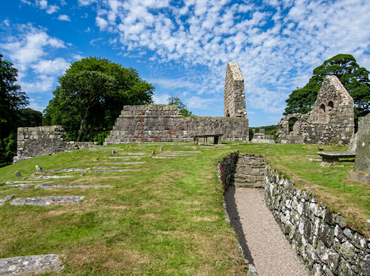 The ruins of St Blane's Chapel near Kingarth in summer