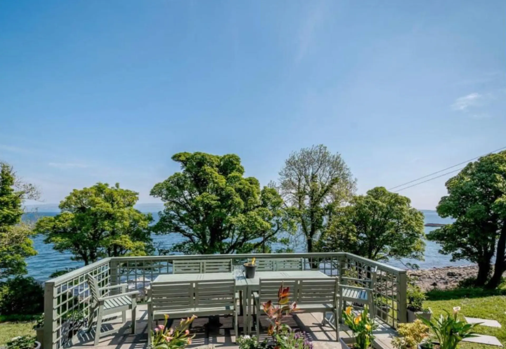 The furnished terrace at Chandlers Apartment overlooking the Firth of Clyde