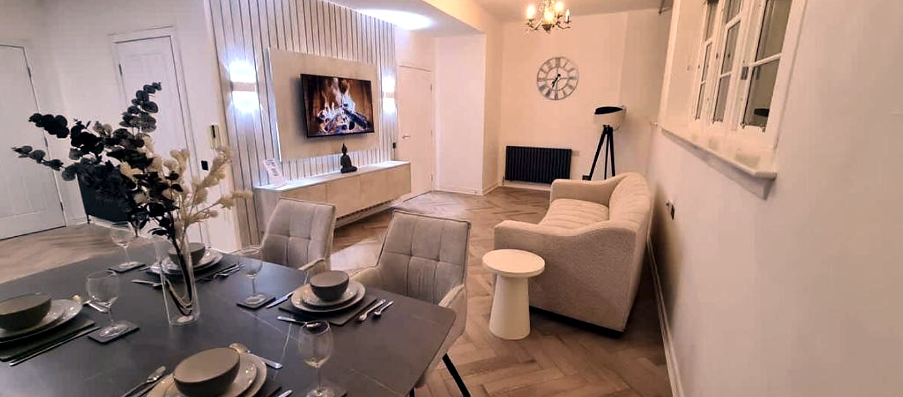 Open-plan living and dining room at The Old Courthouse in Rothesay