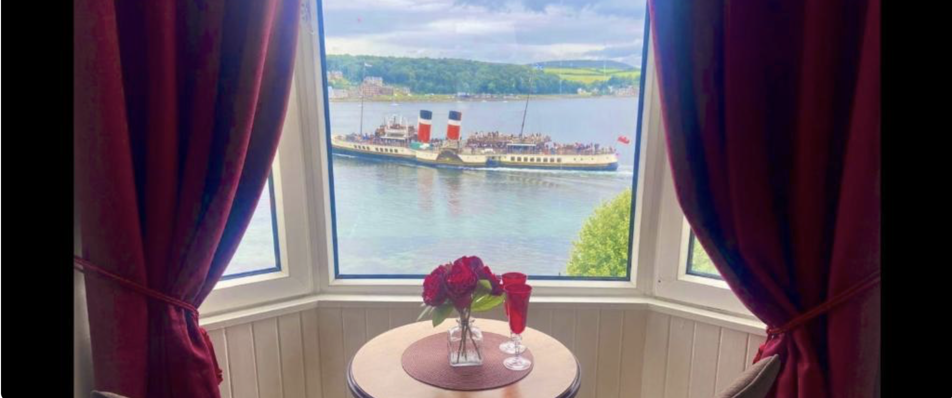 View of the Waverley paddle steamer on Rothesay Bay from a Cannon House window