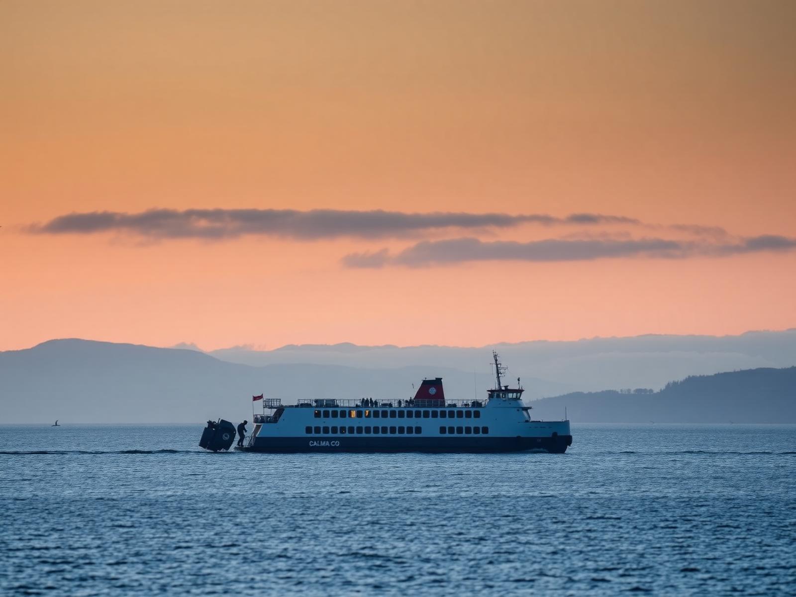 Ferry crossing at sunrise