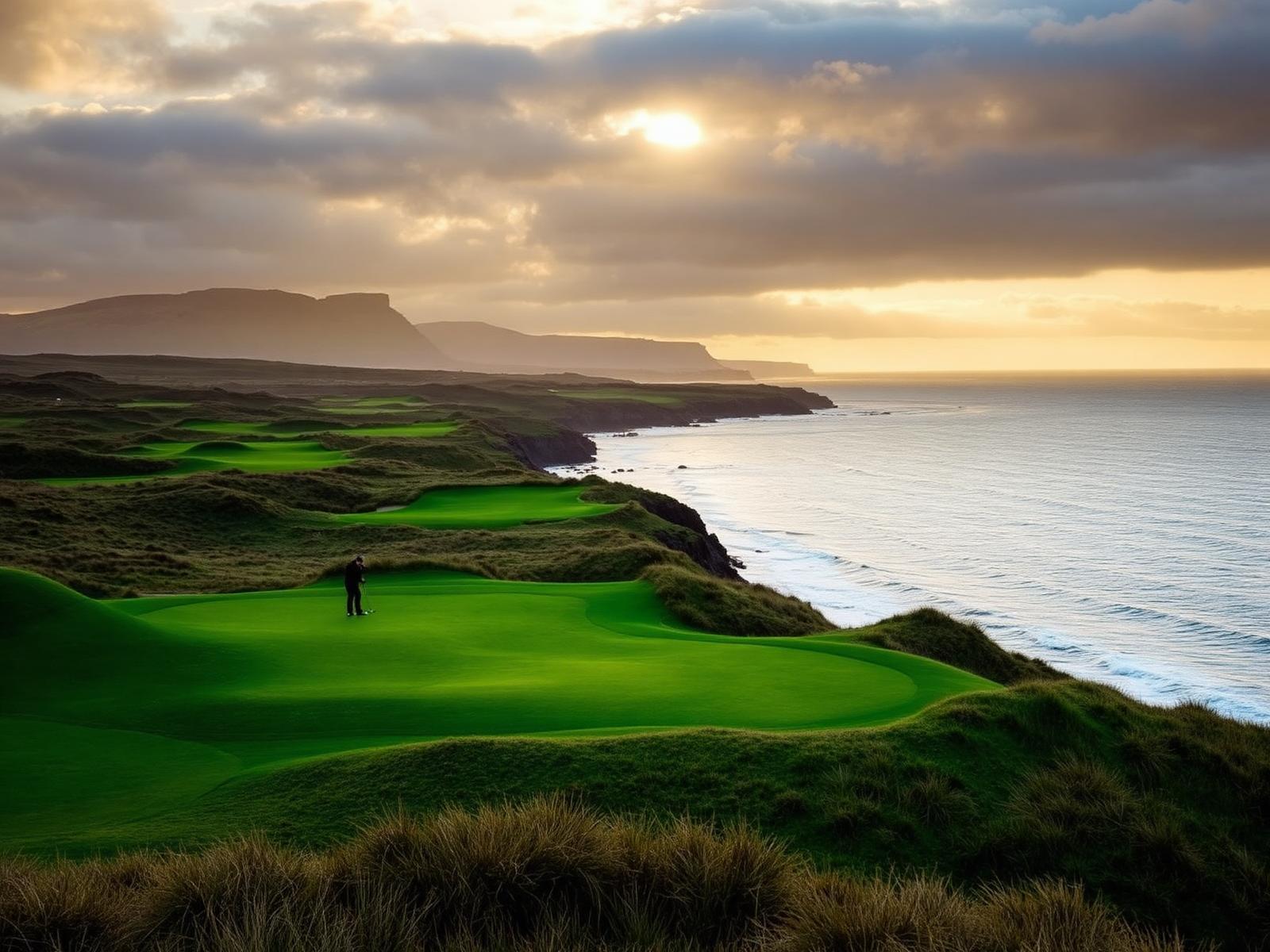 Coastal golf course at dusk