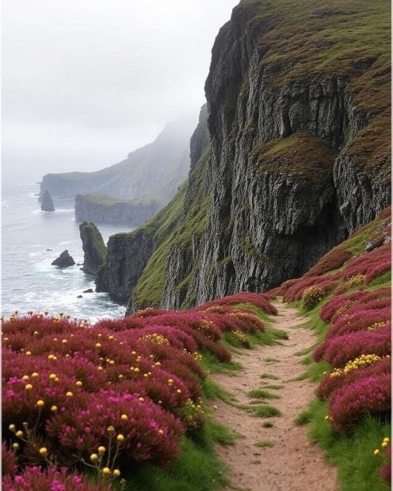 Heather path along the cliffs